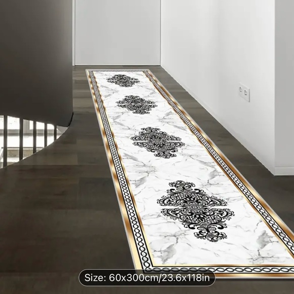 Modern Simplicity Crystal Velvet Runner Rug - Fashionable Printed Marble Pattern - Picture 3 of 7